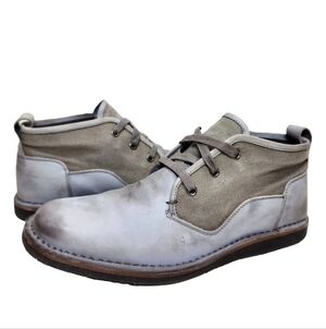 JOHN VARVATOS USA Distressed Leather Canvas Boots Sz 11 Tire Tread Sole Grey